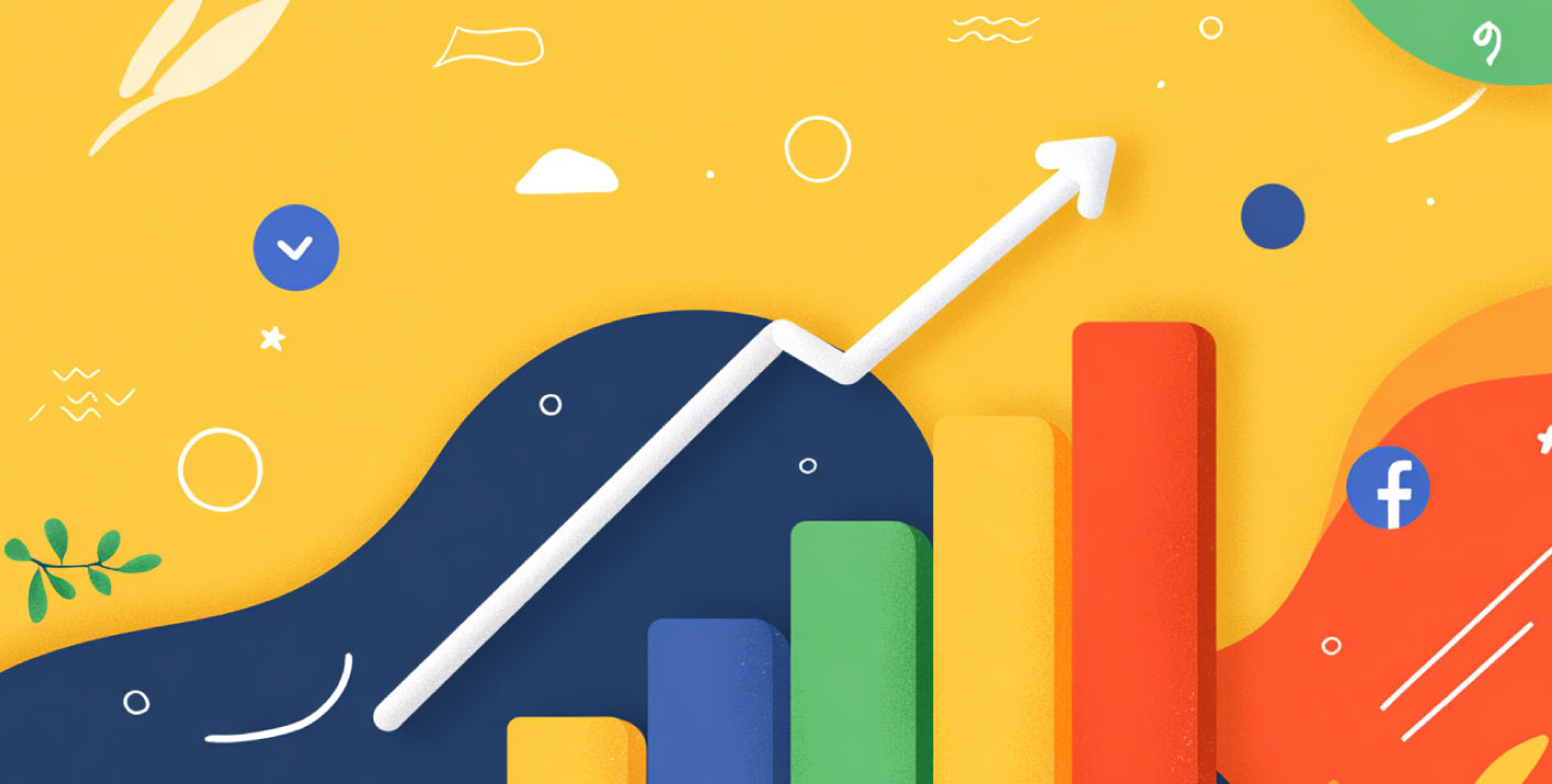 Facebook Ads growth analytics illustration with charts and graphs
